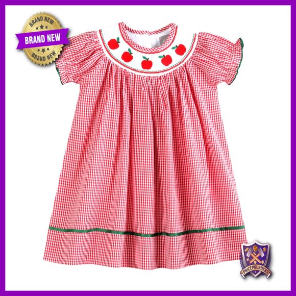 Smocked Bishop Dress Fall Pumpkin Embroidery Vintage Rickrack Trim Cotton